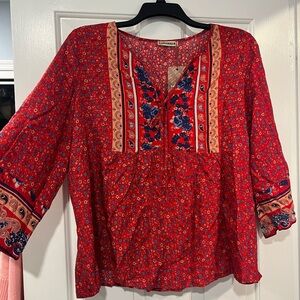 Amazon Red and Blue Patterned Blouse